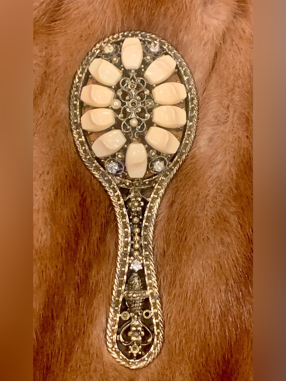 Vintage mid-century Hollywood Regency hand purse mirror